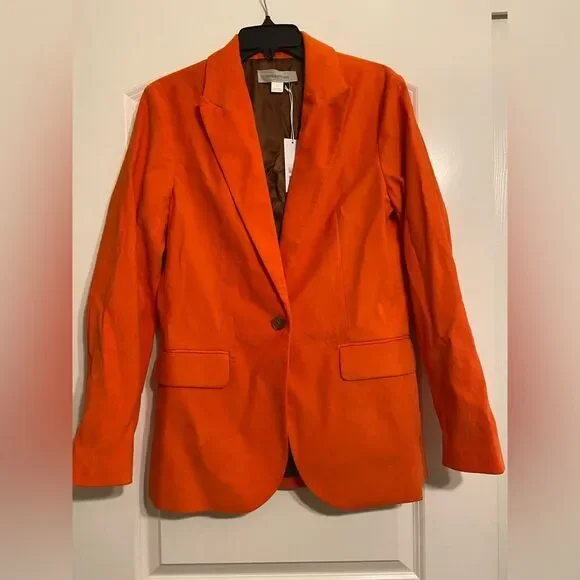 NWT Outerknown Henry Cord Boy Blazer Flame Orange Sz 4 organic cotton corduroy - Picture 4 of 13